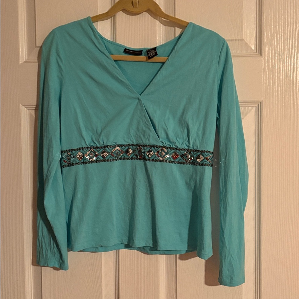 NY&Co long sleeved blue top with sequins, large